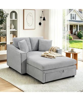 Modern 53.5'' Chaise Sofa Bed with Hidden Storage and Pillows