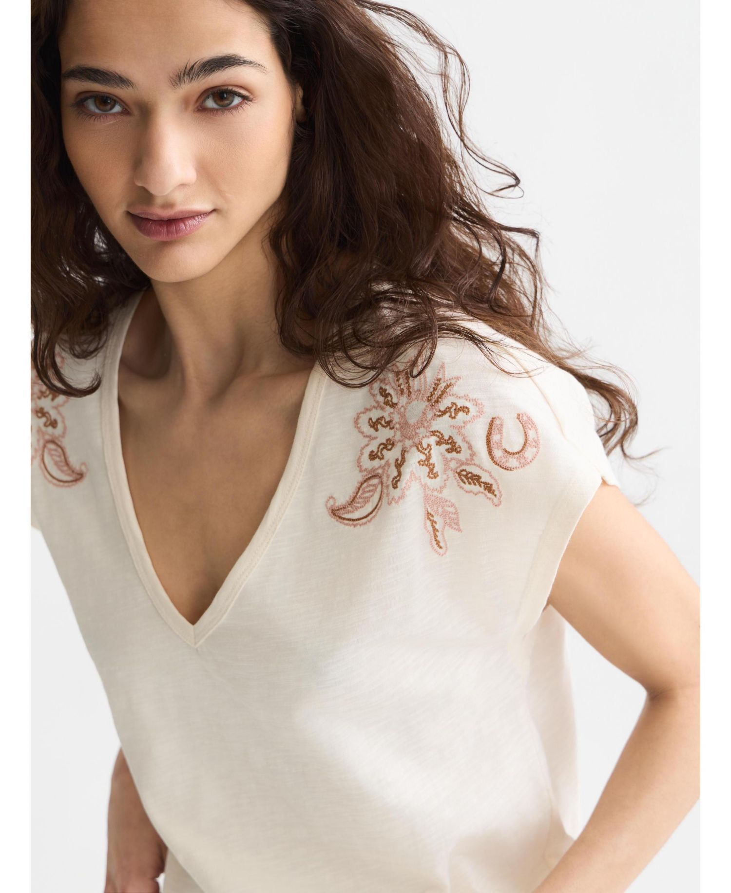 Women's Embroidered V-Neck T-Shirt.