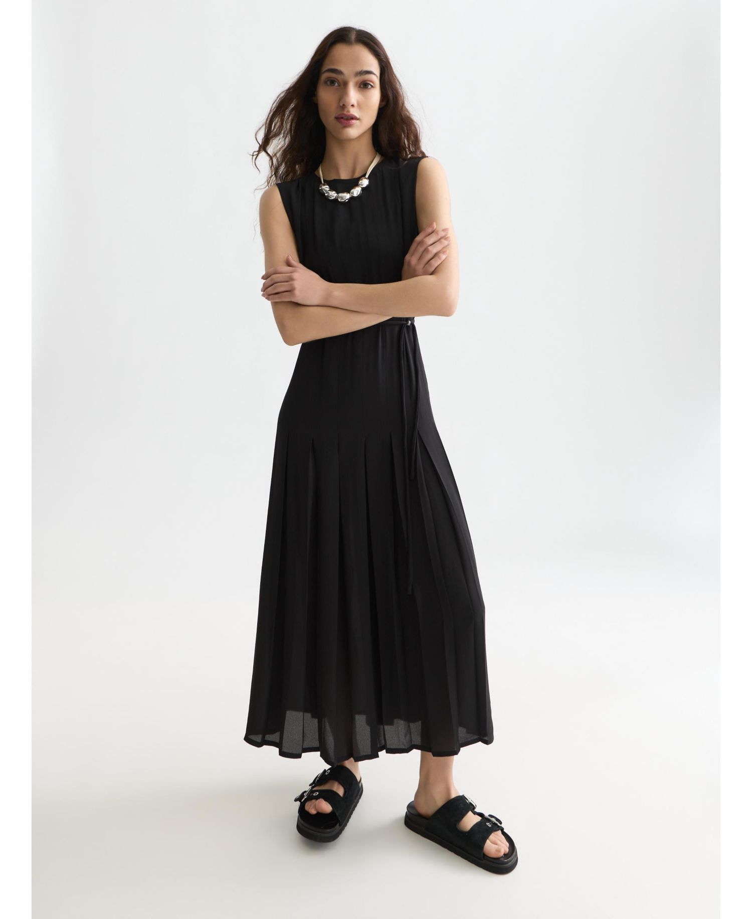 Women's Dresses Pleated Ankle Length Dress, Meteorite
