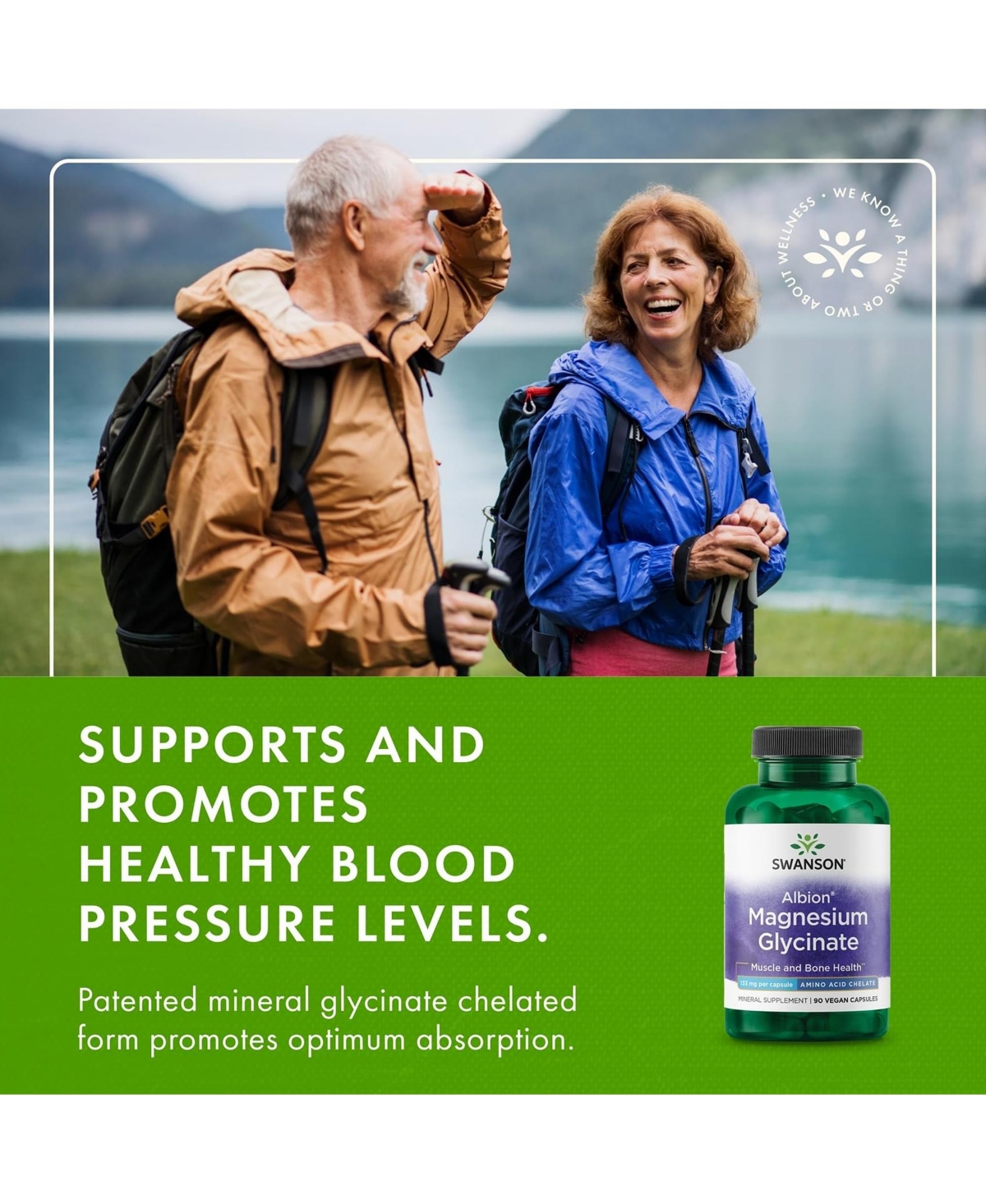 Swanson Albion Magnesium Glycinate 133 Milligram Chelated Magnesium Supplement, 90 Capsules