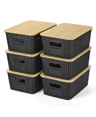 Plastic Storage Bins With Lids Stackable Organizer Containers 6 Pack