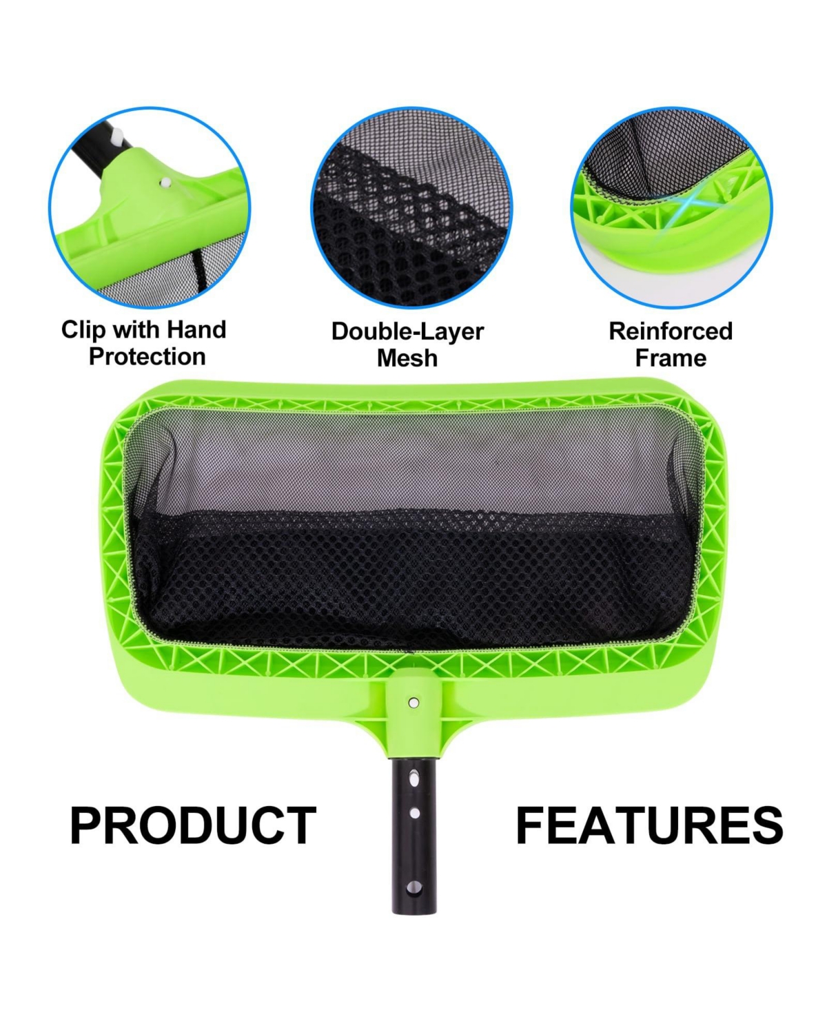 Xdovet Pool Skimmer Net Double Layer Reinforced Frame Deep Rake