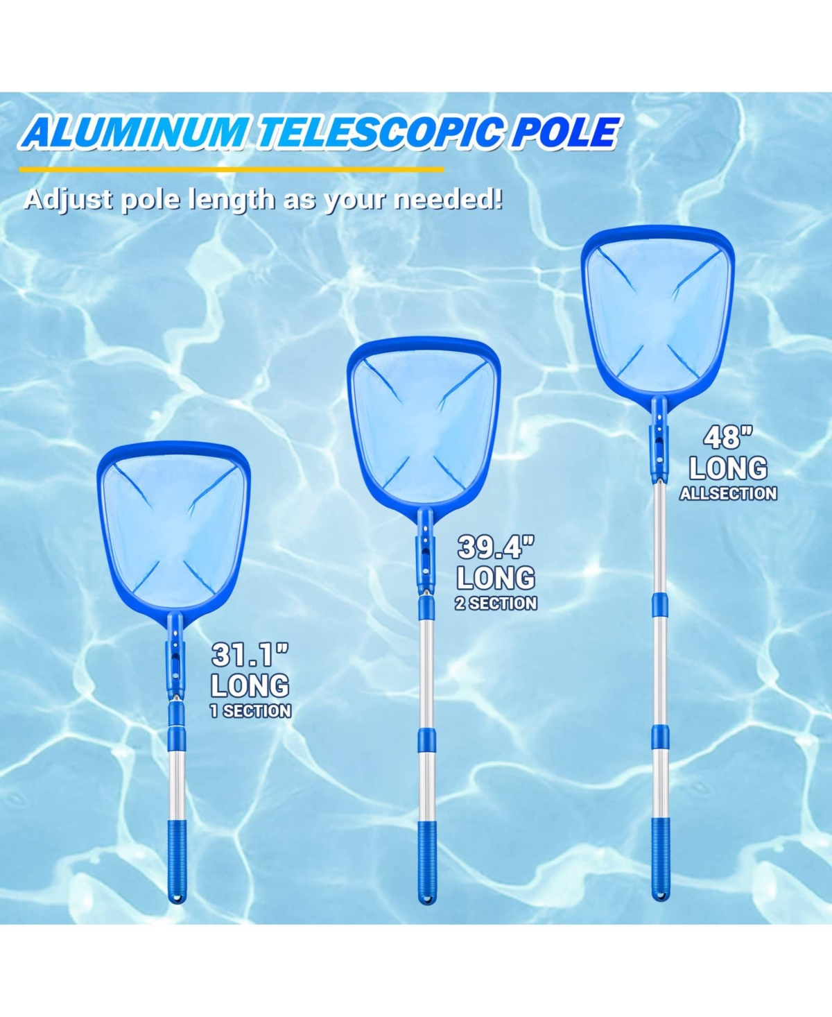 Xdovet Pool Skimmer Net Telescopic Pole Fine Mesh