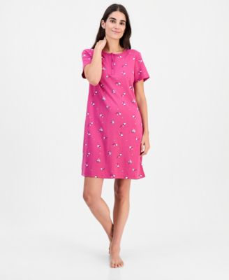 Women's Cotton Printed Henley Sleepshirt