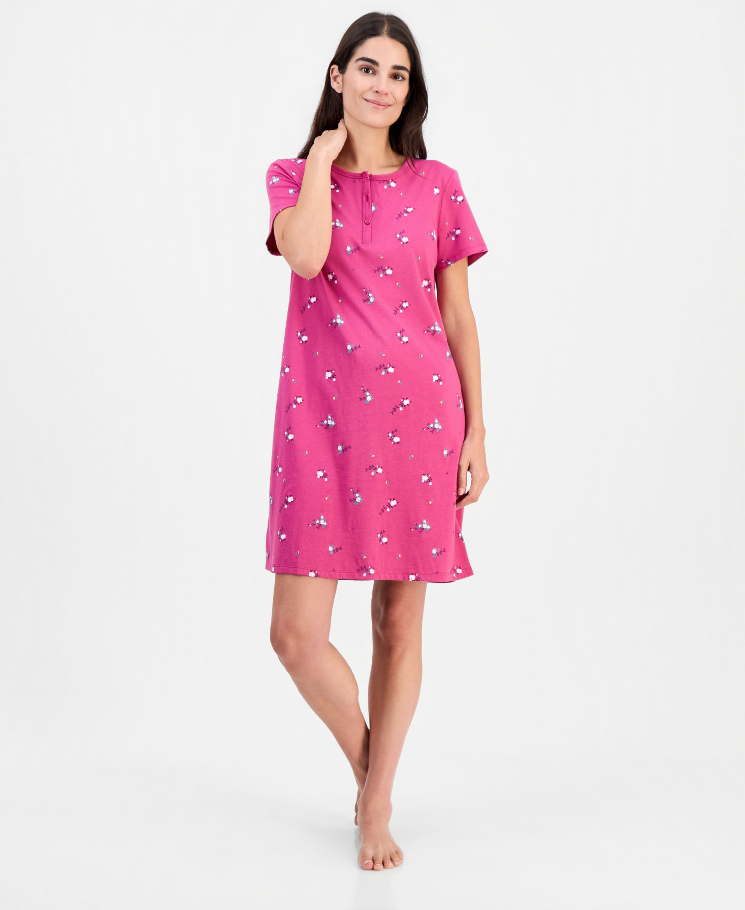 Women's Cotton Printed Henley Sleepshirt