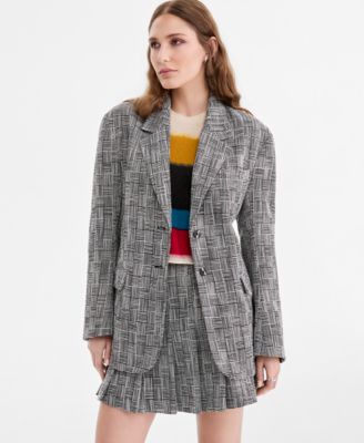 Women's Oversized Houndstooth Plaid Statement Blazer