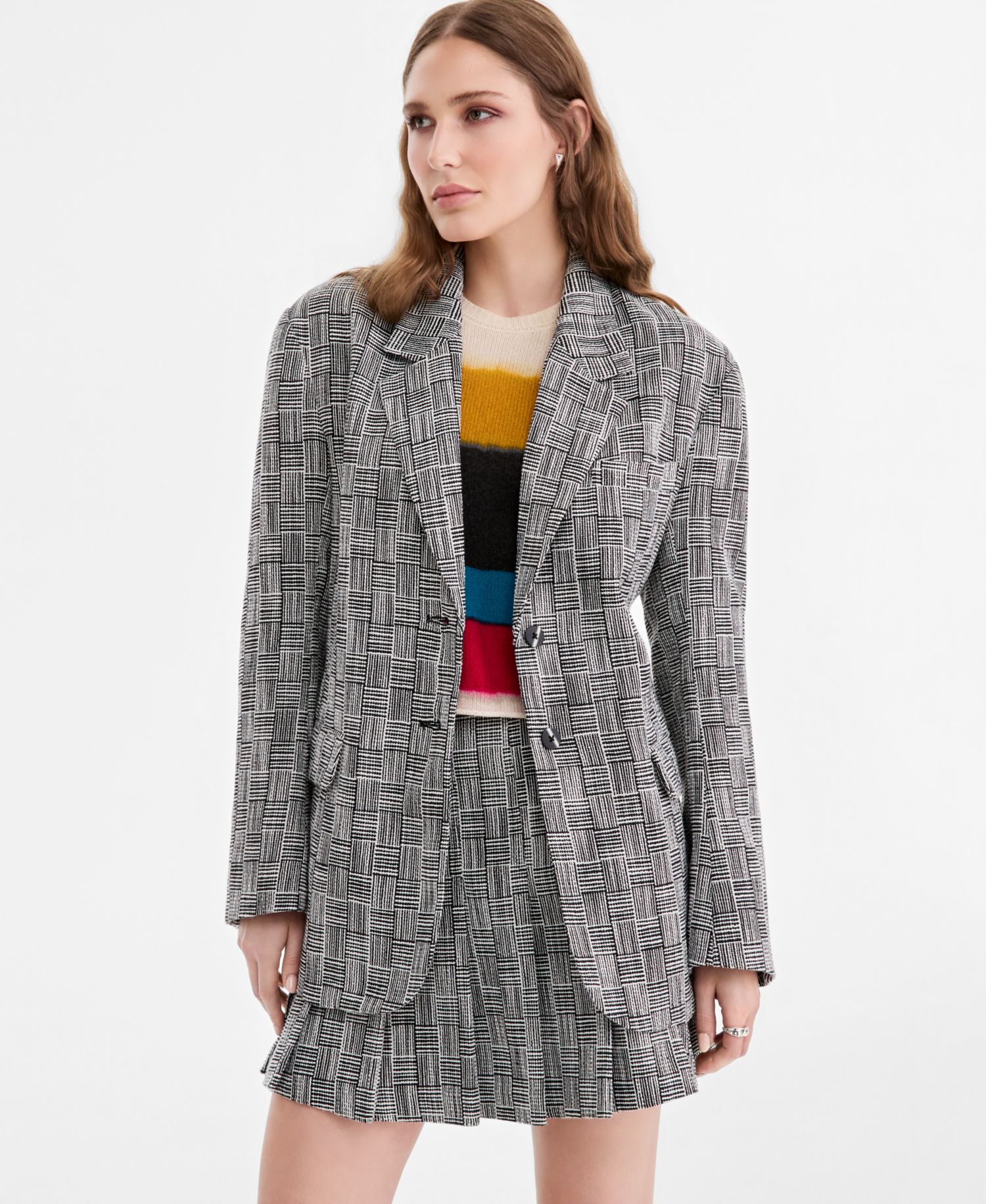 Women's Oversized Houndstooth Plaid Statement Blazer