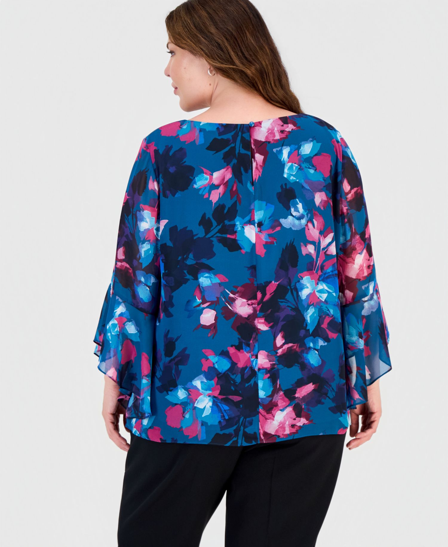 Plus Size Floral-Print Ruffle-Sleeve Blouse