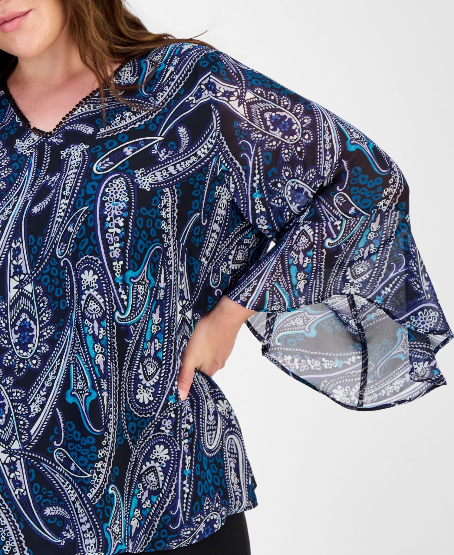 Plus Size V-Neck Ruffle-Sleeve Blouse