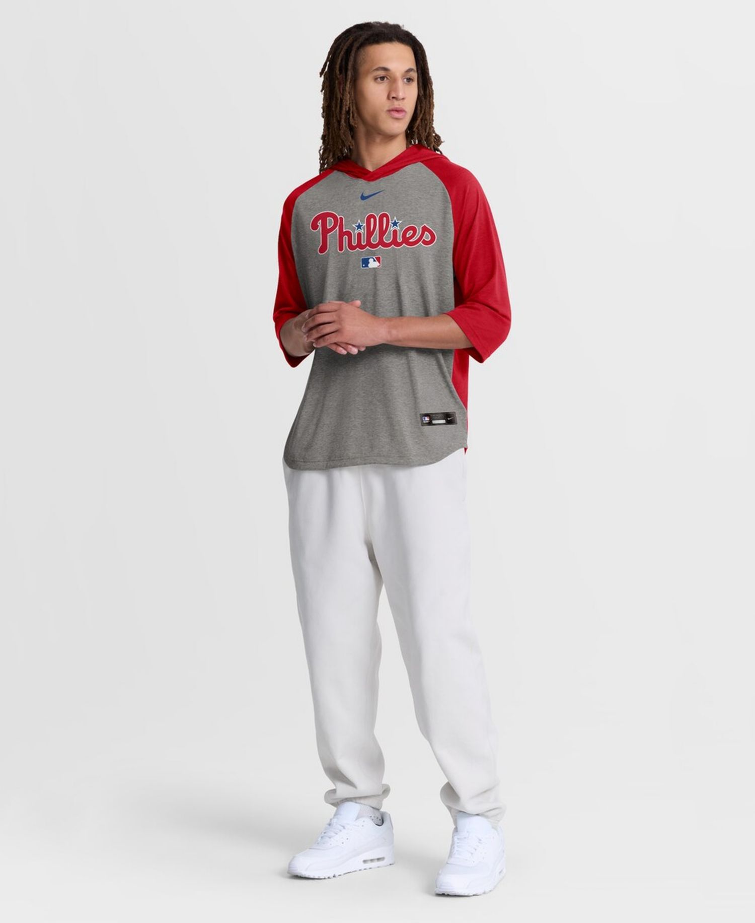 Men's Red Philadelphia Phillies Authentic Collection Flux Dri-FIT Raglan 3/4-Sleeve Hooded T-Shirt