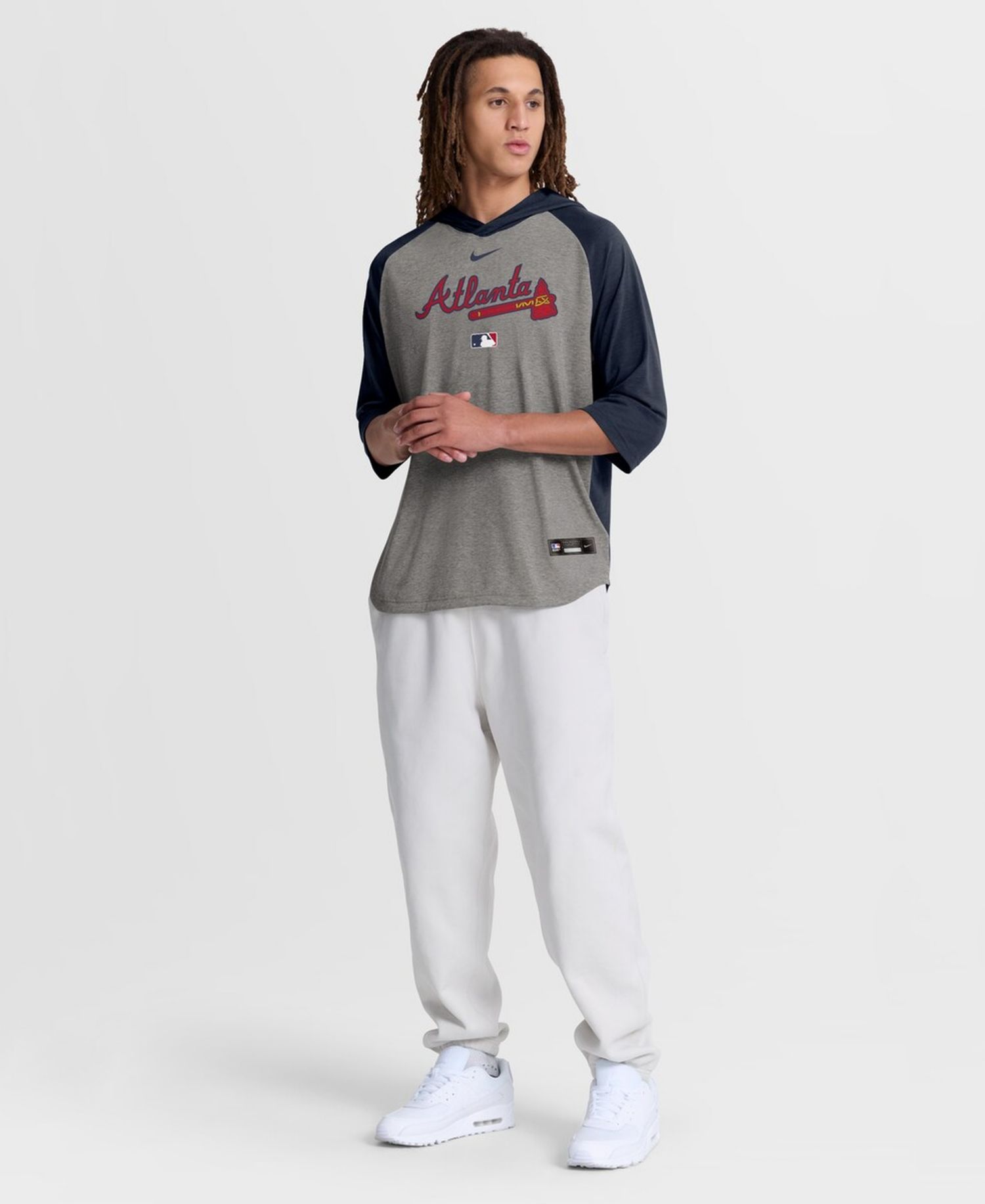 Men's Gray Atlanta Braves Authentic Collection Flux Dri-FIT Raglan 3/4-Sleeve Hooded T-Shirt