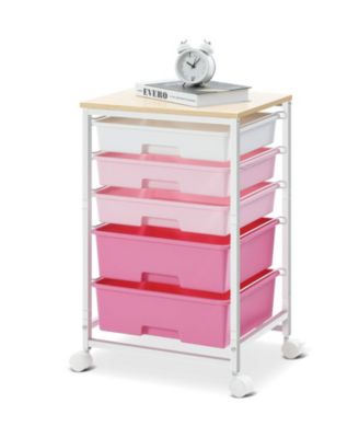 Rolling Utility Storage Cart with Wooden Top