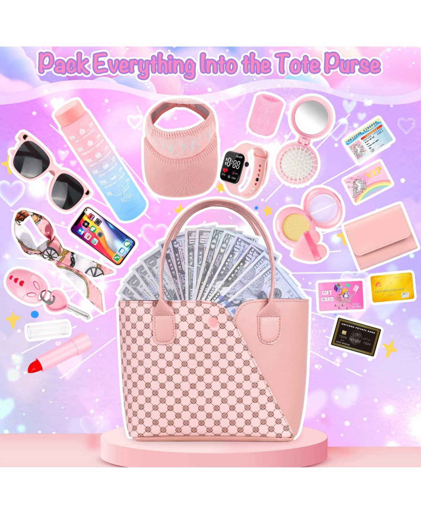 Детские игрушки GNUADZ 34-piece Play Purse Princess Handbag Wallet Makeup Gift Kids, цвет: Разноцветный — фото 4