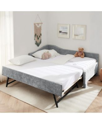  Twin Curved Padded Daybed with Trundle and USB Port