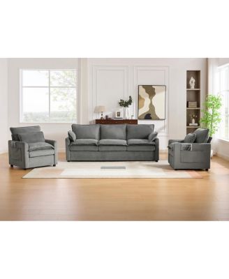  Modern Plush Upholstered Sofa Set with Storage Pockets