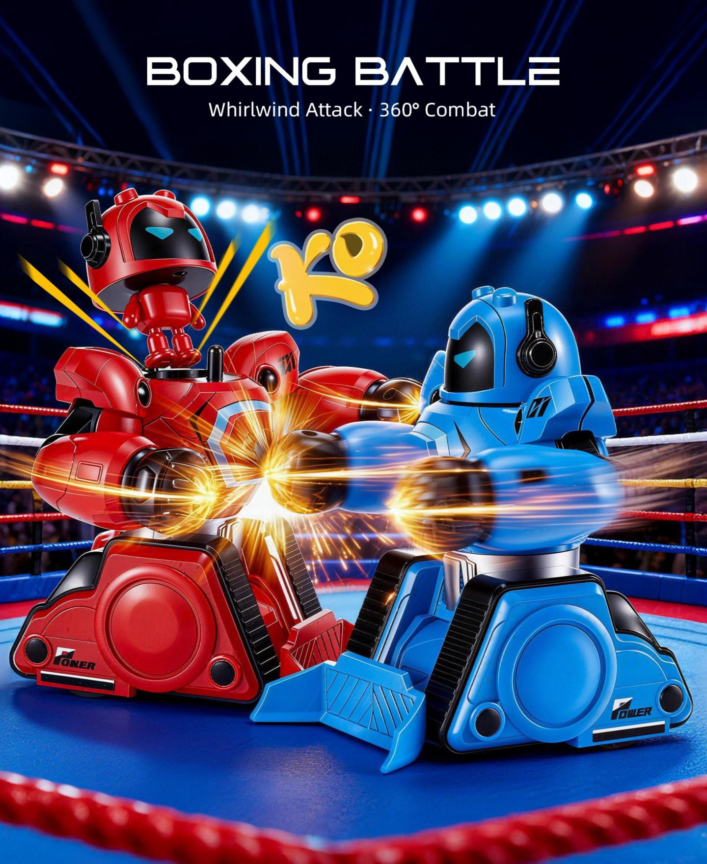 Детские игрушки SUGIFT 2-Pack Remote Control Fighting Robots, RC Boxing and Soccer Battle Set with LED Lights, 360degree(s) Movement, цвет: Синий / Красный — фото 2