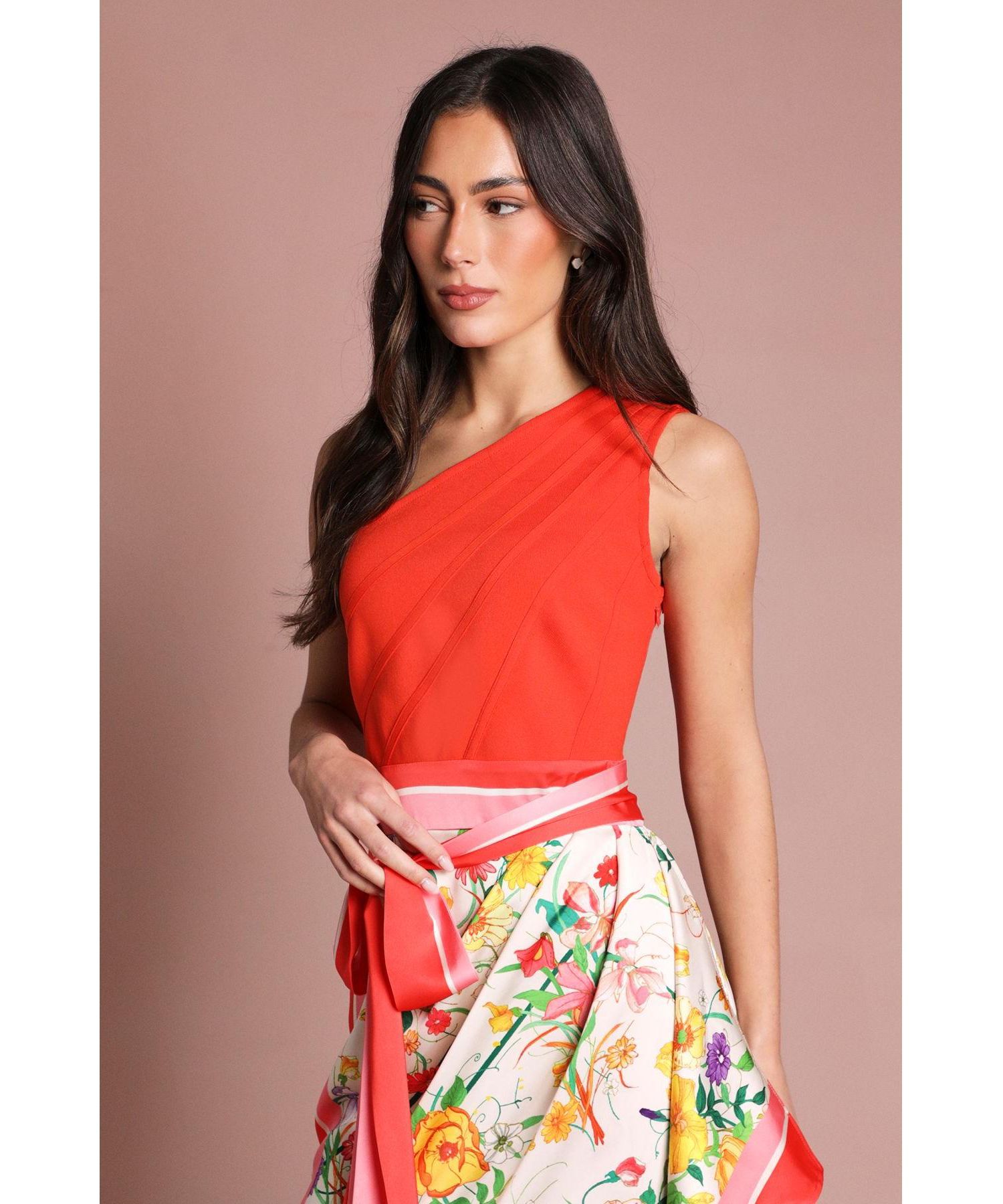 Women's Bandage One Shoulder Printed Midi Dress