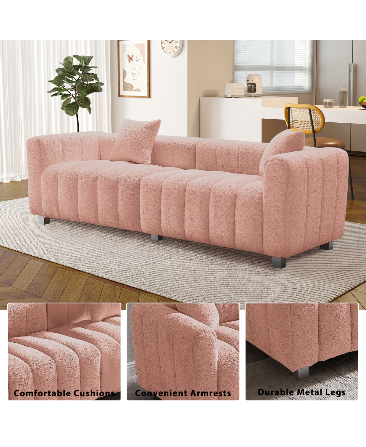 Streamdale Furniture 83.46'' Premium Velvet 3-Seater Sofa with Metal Legs and 2 Pillows