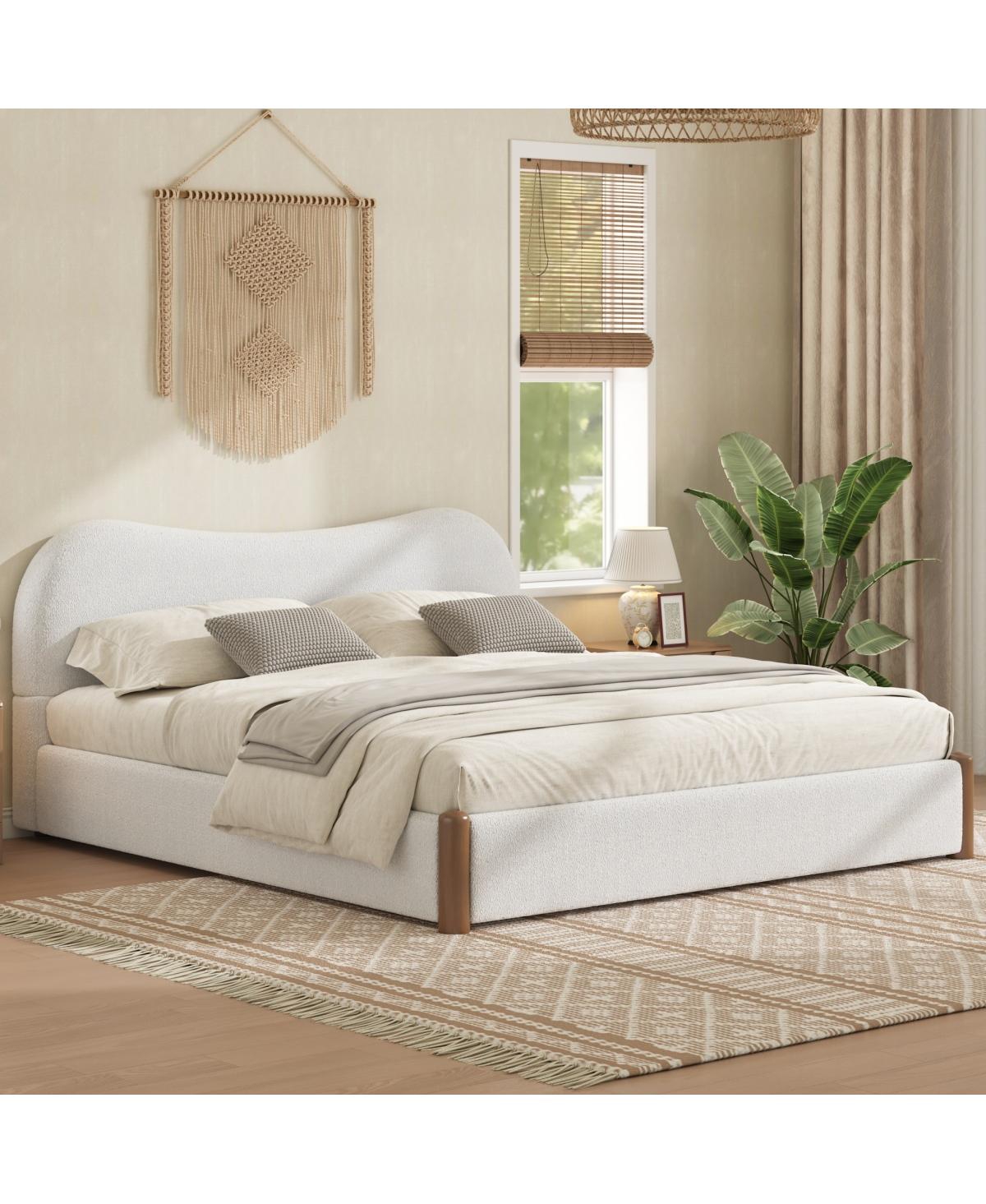 Streamdale Furniture Queen Size Upholstered Platform Bed with Wood Supporting Feet