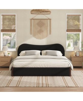 Queen Size Upholstered Platform Bed with Wood Supporting Feet