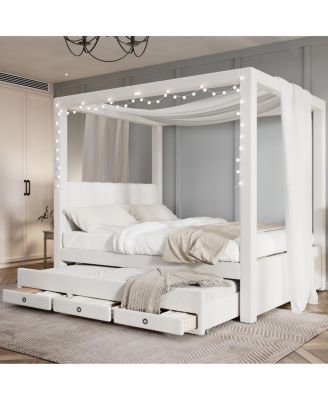 Upholstery Canopy Platform Bed with Trundle and 3 Drawers