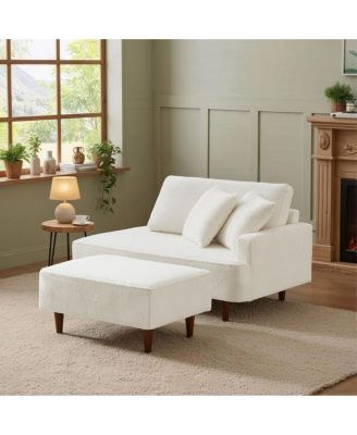Boucle Indoor Chaise Lounge Chair with Ottoman and 2 Throw Pillows