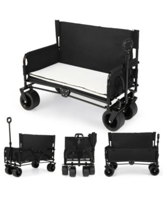 2 in 1 Collapsible Beach Wagon and Bench Seat Combo Cart with Side Pockets