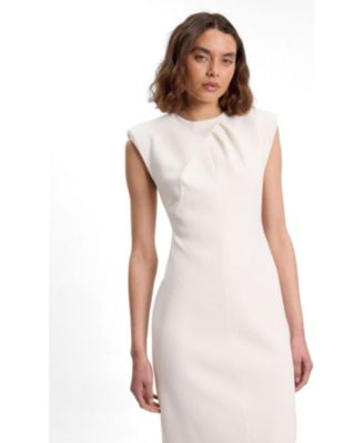 karen millen empire waist dress Karen Millen Premium Tailored Linen High Neck One Shoulder Full Midi Dress in Red