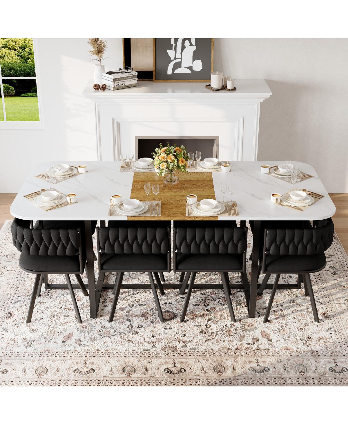 Streamdale Furniture 9-Piece Square Faux Marble Dining Set with 8 Velvet Chairs