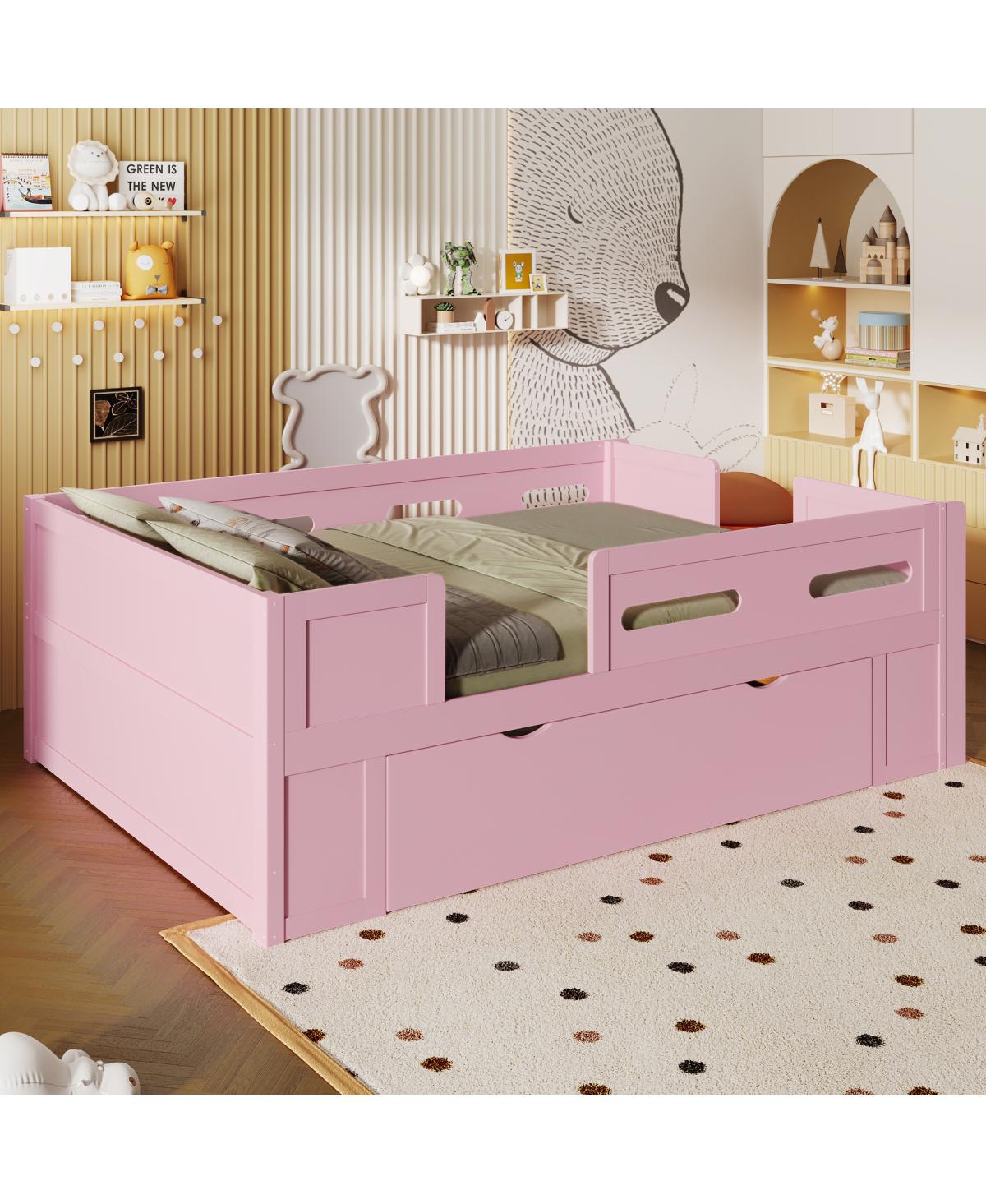 Streamdale Furniture Wood Twin Size Platform Bed with Guardrail and Drawer