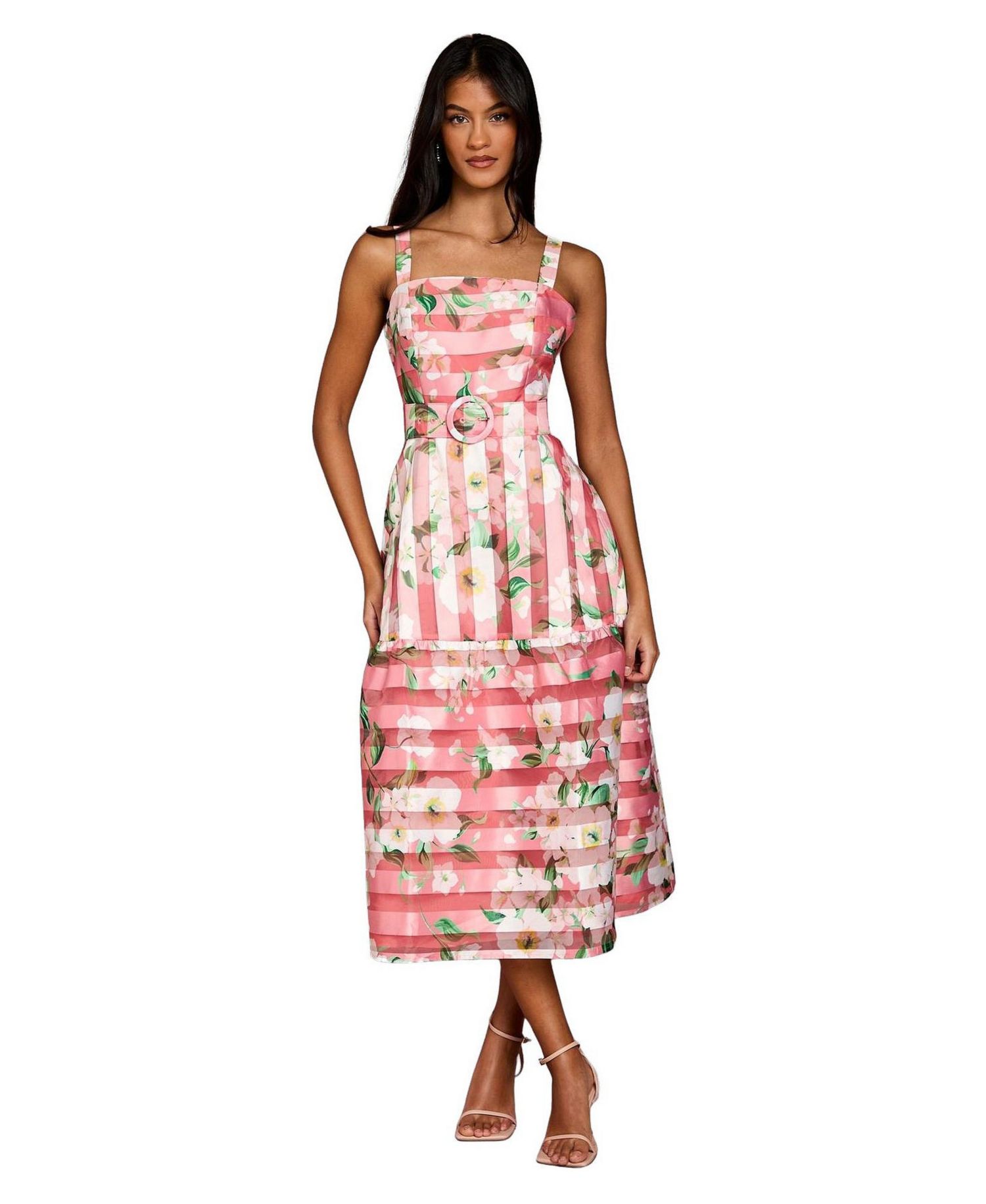 Women's Petite Floral Organza Midi Dress