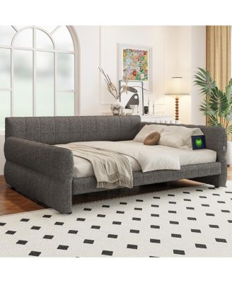 King Size Upholstered Platform Bed with USB