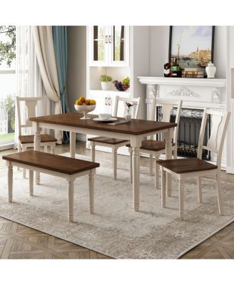 6-Piece Wooden Dining Set with Table 4 Chairs and Bench