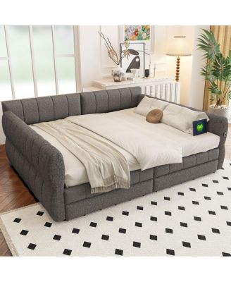 Upholstered Platform Bed with USB and 2 Drawers