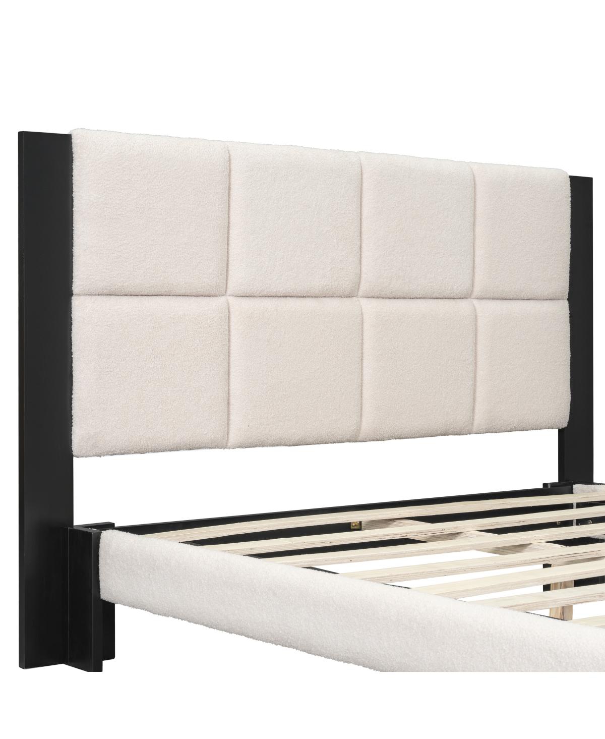 Streamdale Furniture Boucle Queen Bed frame with Square-Stitched Headboard