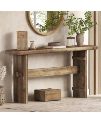 Solid Wood Console Table for Entryway, 63-Inch Long Farmhouse Sofa Table Behind Couch