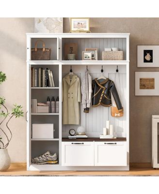 3-in-1 Hall Tree with Overhead Storage Bench and Entryway Organizer