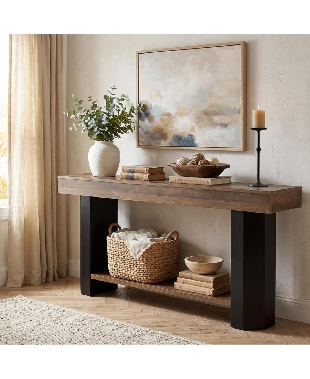 Tribesigns 2 Tier Console Table, 63'' Sofa Table Behind Couch, Long Console Sofa Tables