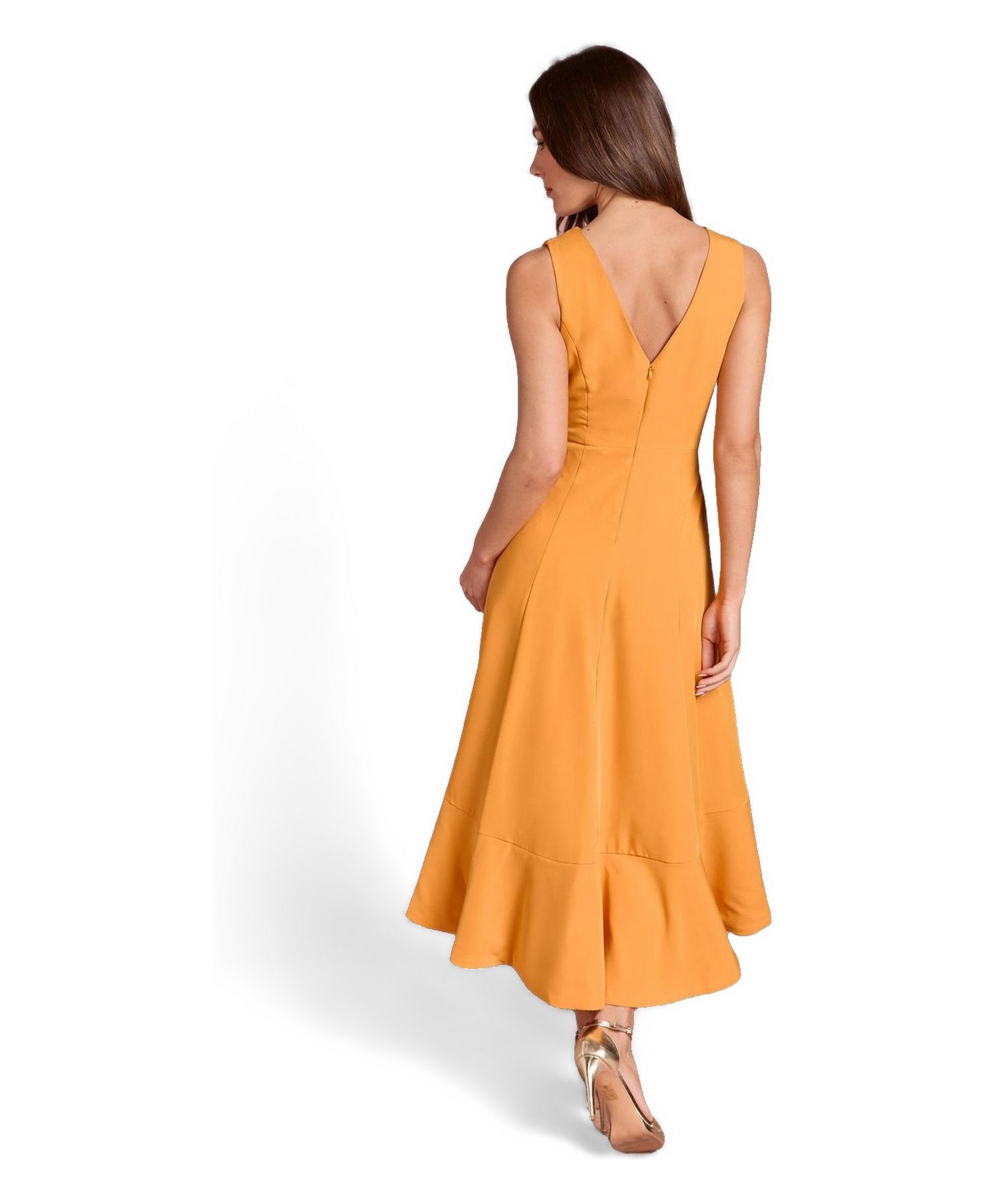 Women's Crepe Ruffle Low Back Dress