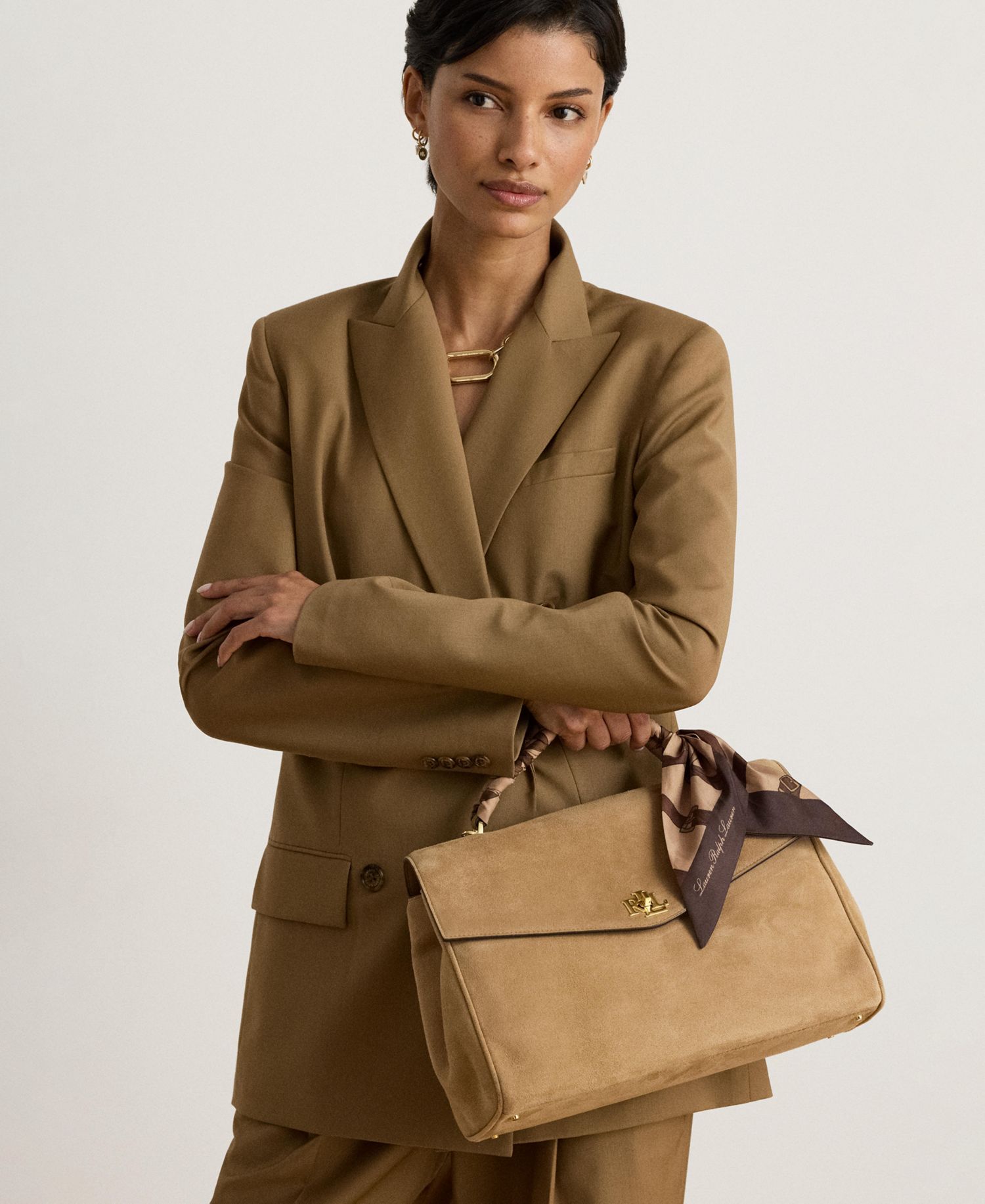 Farrah Suede Scarf Trim Medium Soft Satchel Bag