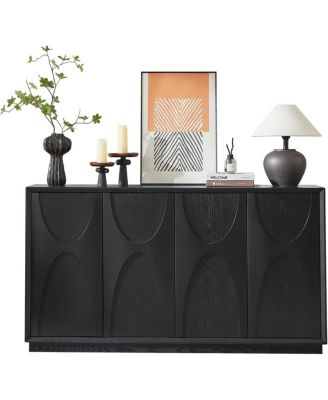 4-Door Solid Wood Carved Accent Cabinet with Adjustable Shelves