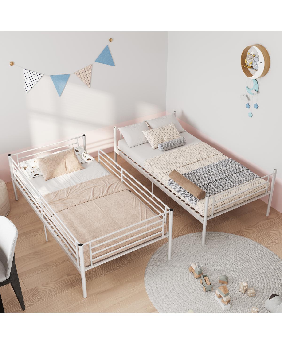Streamdale Furniture Twin Over Twin Metal Bunk Bed with Ladder and Guardrail