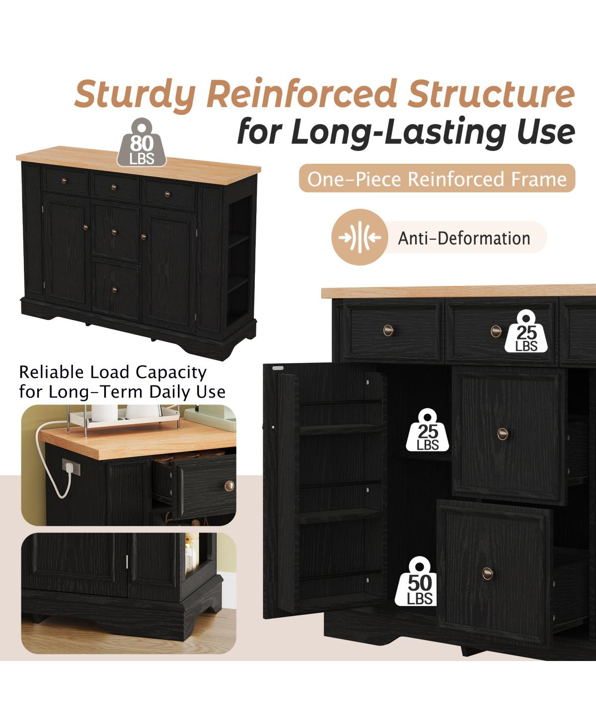 Streamdale Furniture 5-Drawer Sideboard Buffet Cabinet with Adjustable Shelves
