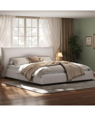 King Size Upholstered Platform Bed with Linen Pillow-Back Headboard