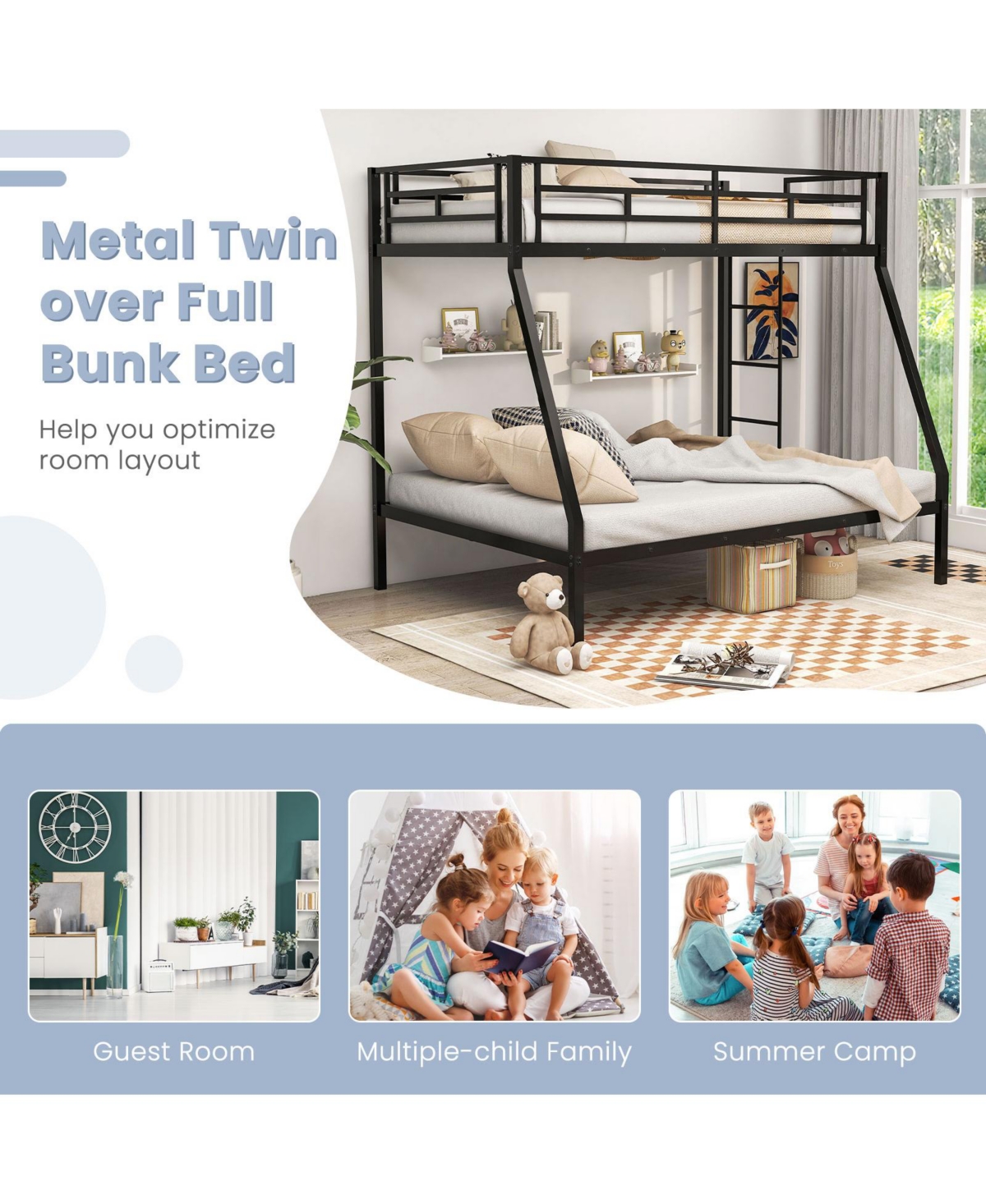 Gouun Space-saving Metal Slatted Bed Frame for Teens and Adults Noise-free No Box Spring Needed