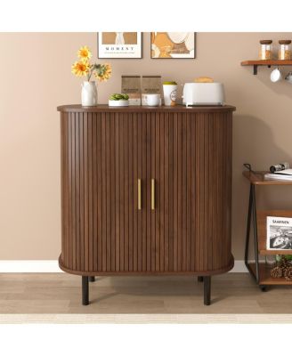 28'' Fluted Wine Bar Cabinet with Storage and Adjustable Shelves