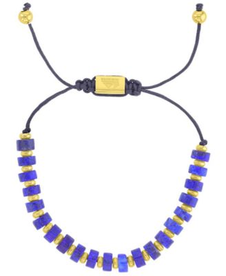 Men's 18k Gold-Plated Steel Yellow Lapis Polished Beads Adjustable Bracelet