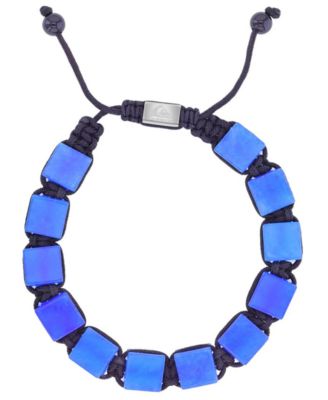 Men's Platinum-Plated Steel Blue Tiger Eye Adjustable Bracelet
