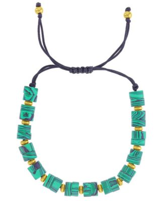 Quiksilver Men's 18k Gold-Plated Steel Malachite Beads Adjustable Bracelet - Gold/Emerald