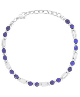Men's Platinum-Plated Steel Lapis Hexagon Bracelet